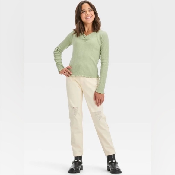 New! Art Class Girls' Long Sleeve Cinched Shirt - Olive Green Size XL (14) - Picture 3 of 9